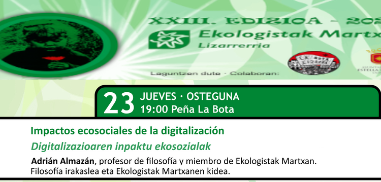 Charla «Impactos ecosociales de la digitalización» en Estella-Lizarra